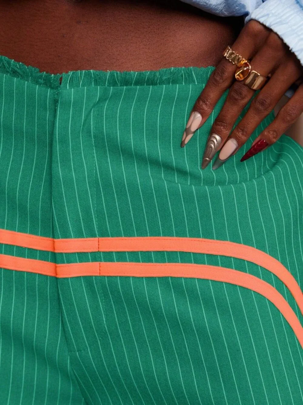 Green Casual Women's striped wide legged Pants - Picture 5 of 7